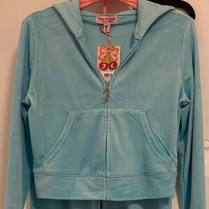 NWT! Juicy Couture Velour Crystal Blue Track Suit sweatsuit women’s size SMALL